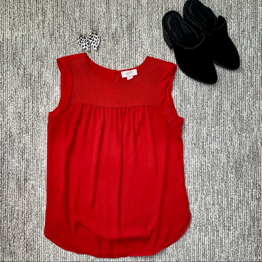 CLOSET SALE Loft orange, red tank top blouse with unique stitching pattern